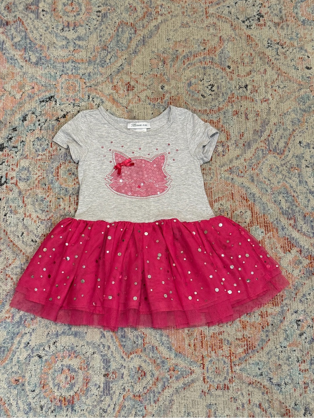 Bonnie Jean Toddler Girls Sequin Cat Tutu Dress Fuchsia Pink Gray Size 4